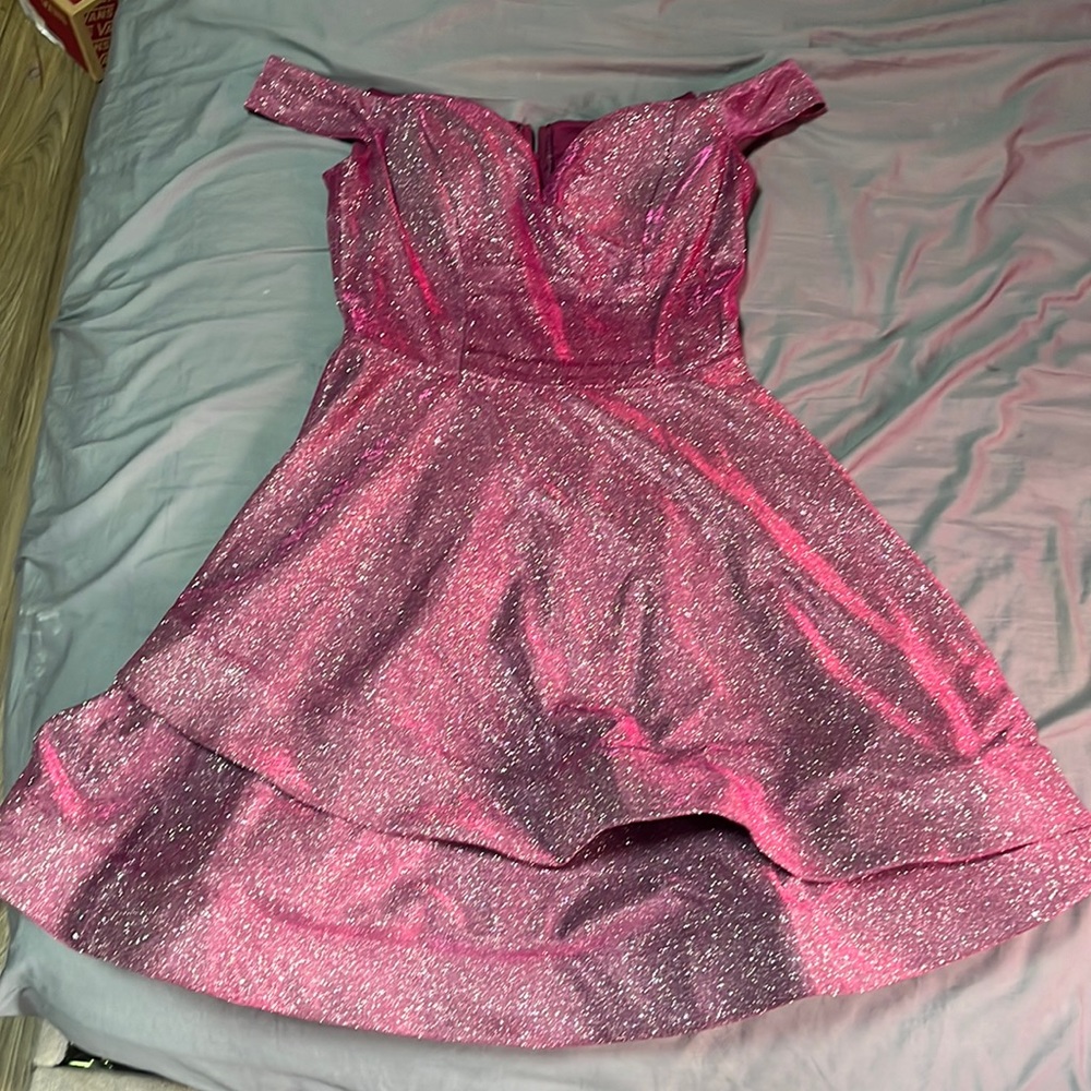 Sparkly Magenta Off The Shoulders Dress. Brand: B Darlin. Only Used Once
